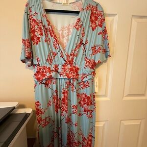 Kiyonna Floral Maxi Dress in Red and Blue